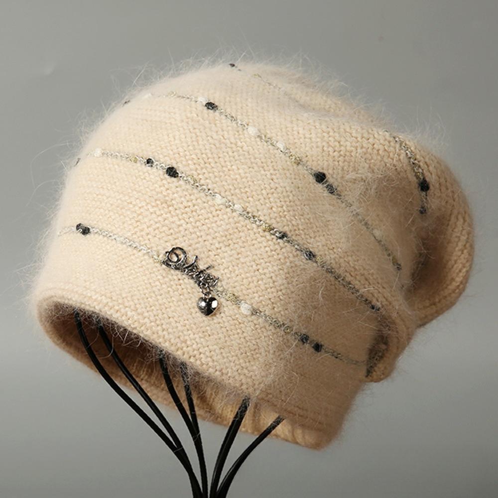 New Korean Version Warm and Thick Knitted Hat for Autumn and Winter, Providing Cold Protection бежевый