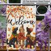 2D Flat Welcome Fall Dogs Maple Leaf Pumpkin Metal Sign - 8.0x12.0inch Aluminum Wall Art, Cute Autumn Dog Hedgehog Farmhouse Front Porch Decor