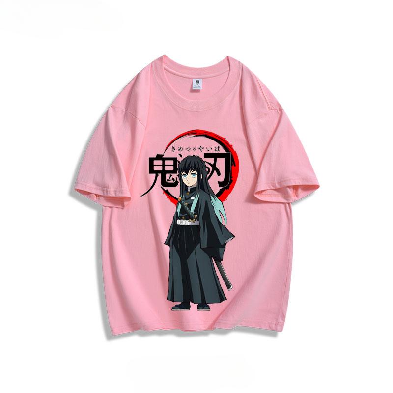 Popular anime demon slayer print 100% pure cotton short sleeved summer men's outdoor casual fashion comfortable streetwear