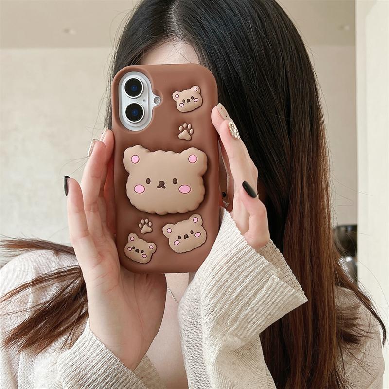 For Samsung Galaxy A16 A26 A36 A56 A15 A25 A35 A55 A14 A24 A54 Case Cute Bear 3D Cartoon Grip Tok Holder Silicone Cover