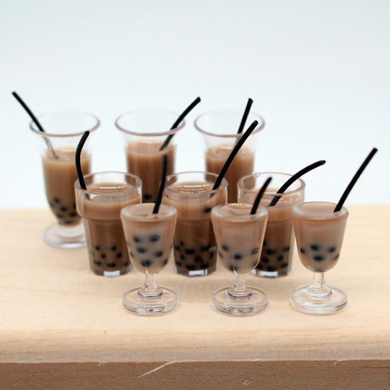10Pcs Dollhouse Mini Pearl Milk Tea Drink Straw Cup Simulation Miniature Food Model Home Decor Mini Food Toy Model
