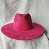 Nuovo Colore Verde Malachite Cappello a Cilindro in Pelle Scamosciata Ampio Bordo 9,5 Cm Cuore di Pesca Cappello Jazz Semplice e alla Moda