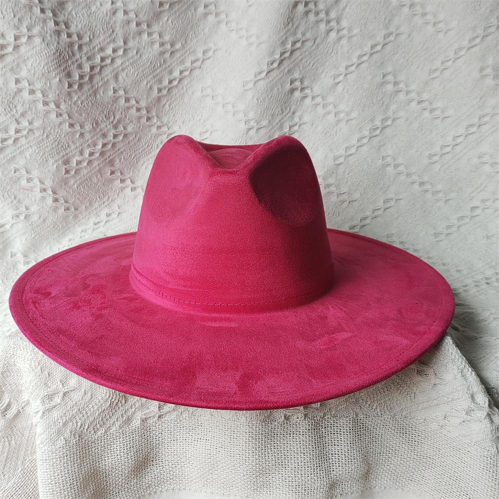 Nuovo Colore Verde Malachite Cappello a Cilindro in Pelle Scamosciata Ampio Bordo 9,5 Cm Cuore di Pesca Cappello Jazz Semplice e alla Moda