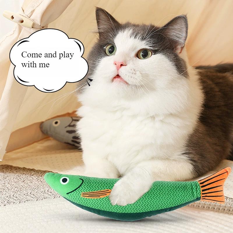 Cat Toy Kitten Printed Pillow Toys High Quality Ocean Fish Catnip Toy Durable Pet Interactive Chew Toy Pet Gnawing Sound Toy