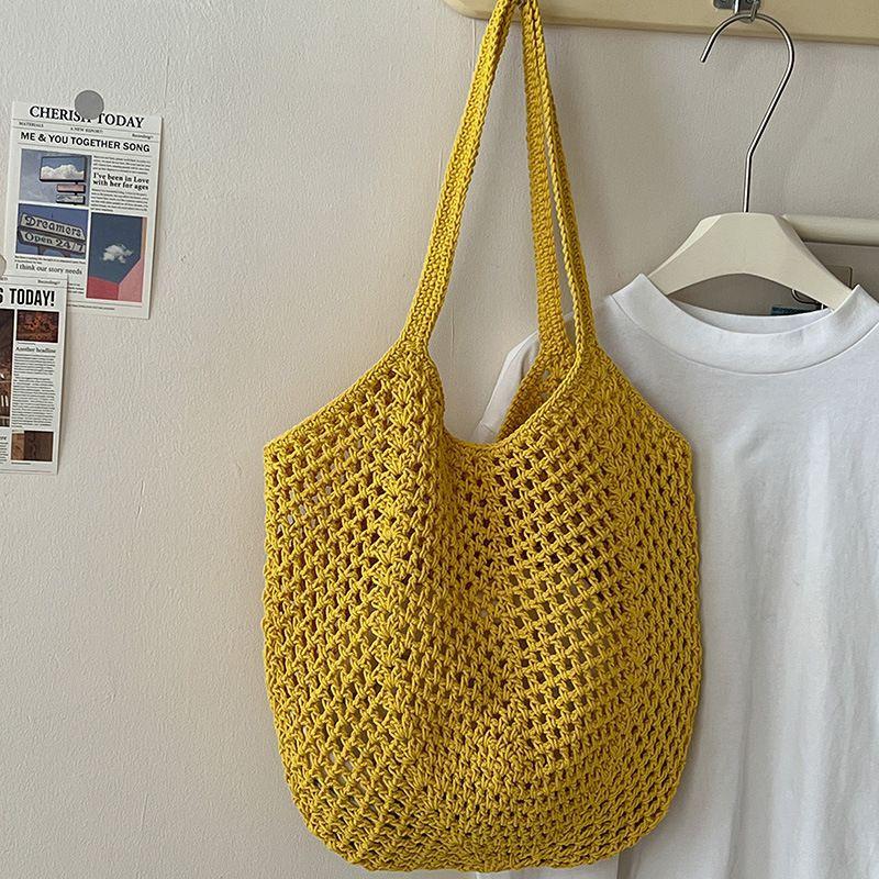 Fashion Women's Hollow Woven Shoulder Bags Large Capacity Knitting Underarm Bag Solid Crochet Tote Handbag Summer Mesh Beach Bag
