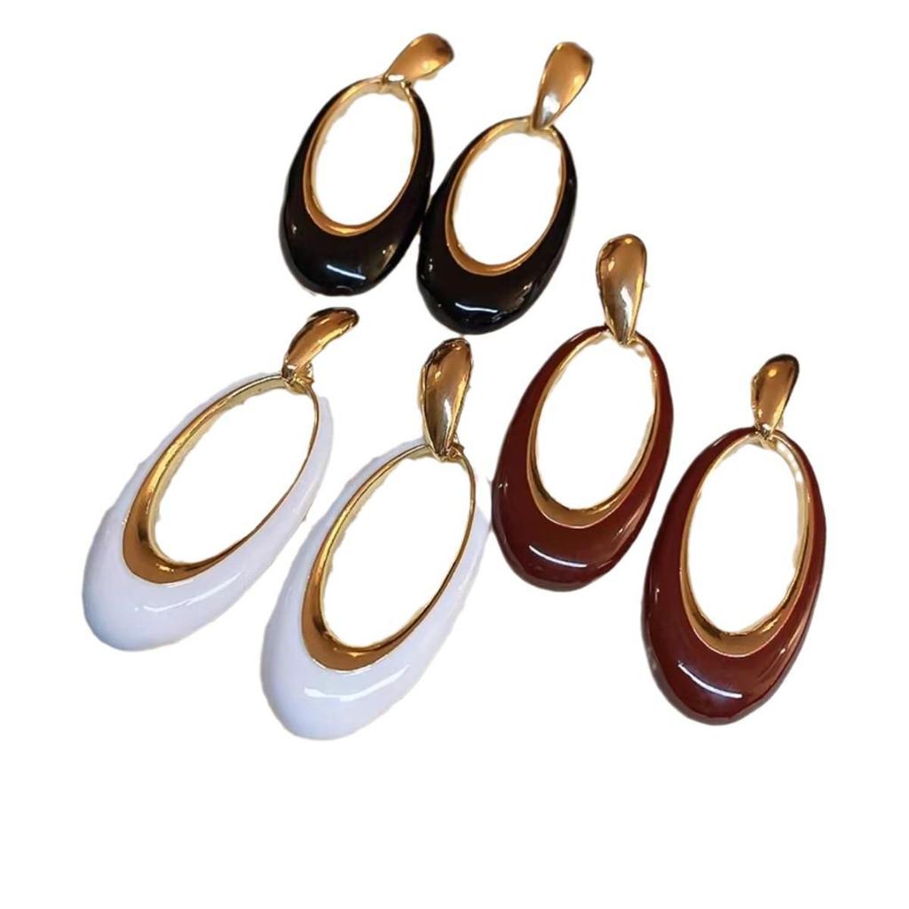 2024 Autumn/Winter 22K Gold-Plated Enamel Oval Earrings - Bold, Trendy, Versatile Design