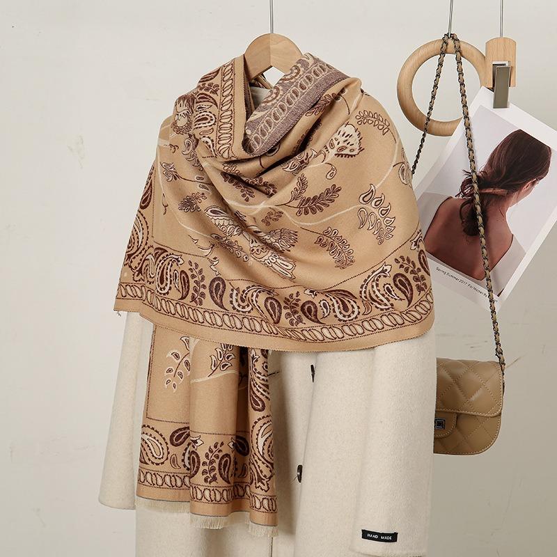 Autumn and winter new imitation cashmere thickened warm scarf women's literary and fresh blue bird cashew nut pattern lengthened thickened shawl