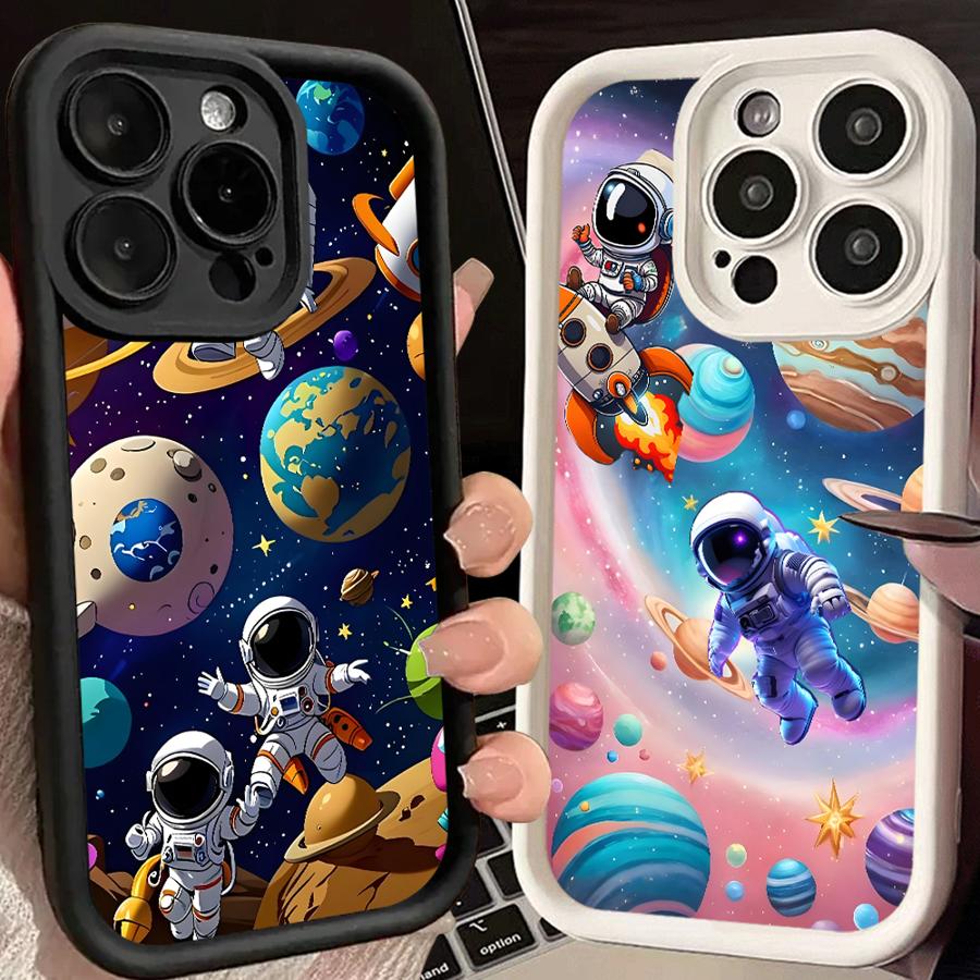 Cute Cartoon Astronaut Phone Cover Case for iPhone 17 Pro Max 17e 14 13 11 12 Pro 16 Air 15 Plus