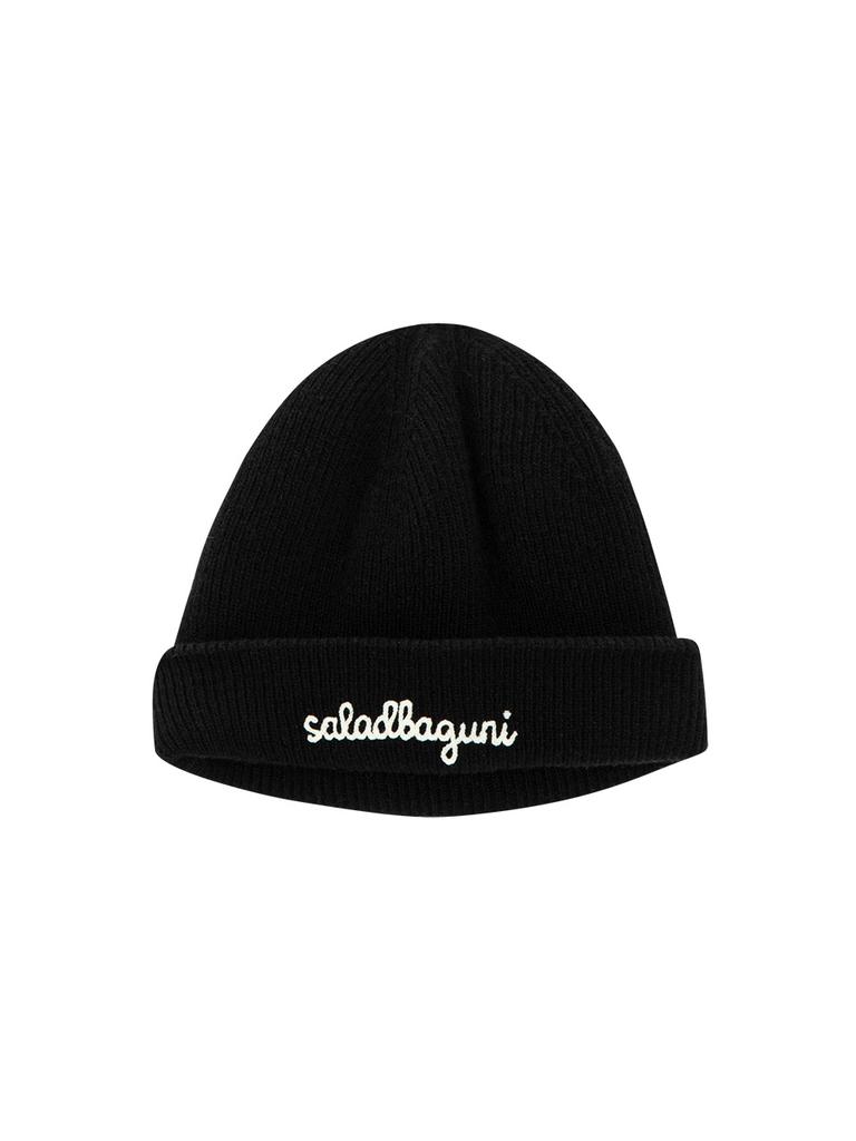 SALAD BAGUNI Logo Wool Short Beanie_Black