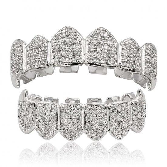 INS Popular hiphop European and American Hip-Hop Gold Teeth Set Sharp Teeth Jewelry Micro-Inlaid Gold Teeth Decoration Teeth Manufacturer