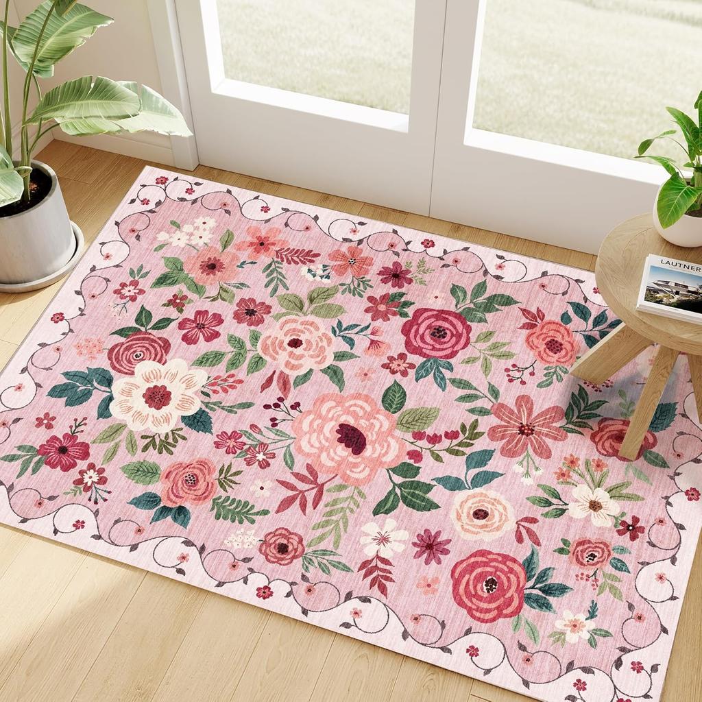 French Style Bedroom Decor Plush Carpet Fluffy Soft Carpets for Living Room Flower Pattern Lounge Floor Mat Thicken Washable Rug
