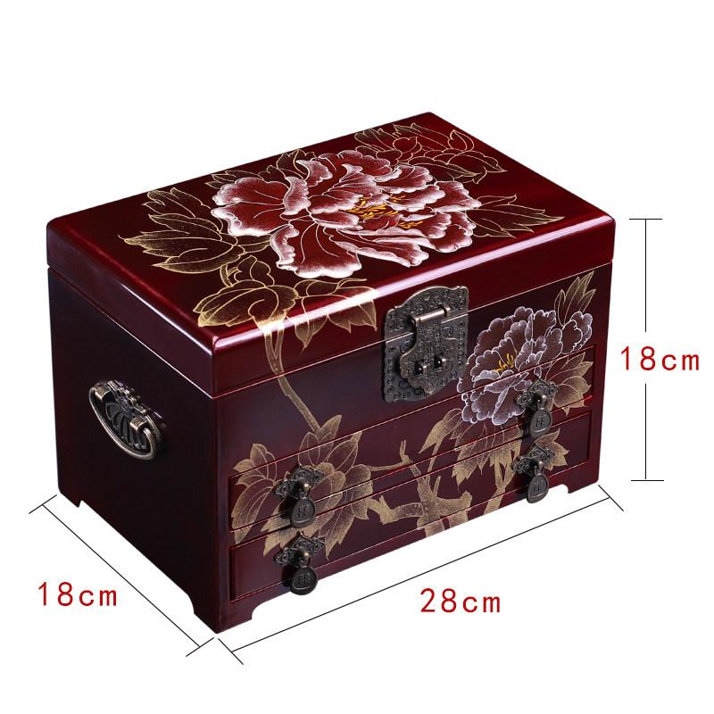 Elegant Large Capacity Jewelry Box Vintage Makeup Case Chinese Wedding Gift Hand Painted Lacquer