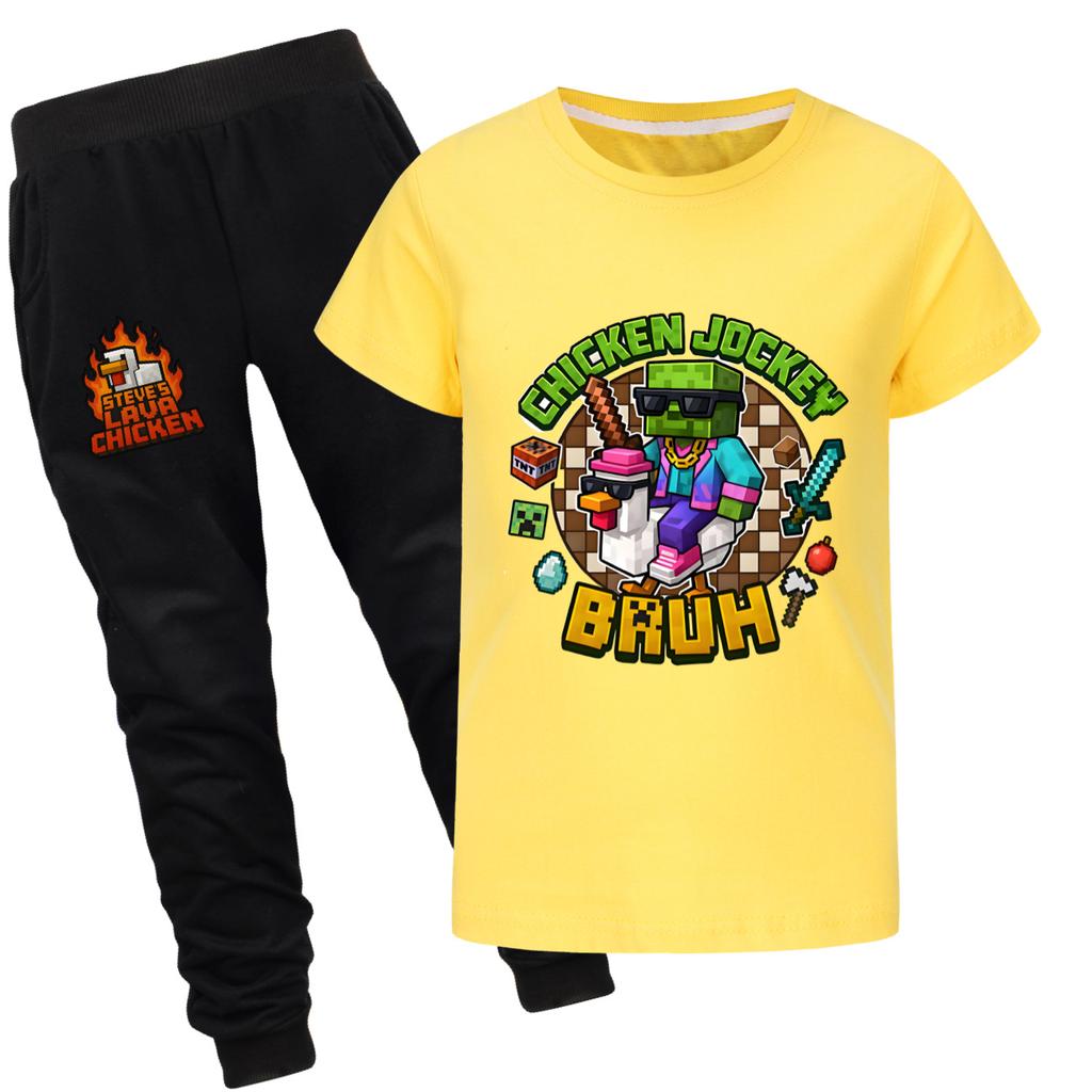 Chicken jockey summer short-sleeved T-shirt and pants suit for middle and large children 4519