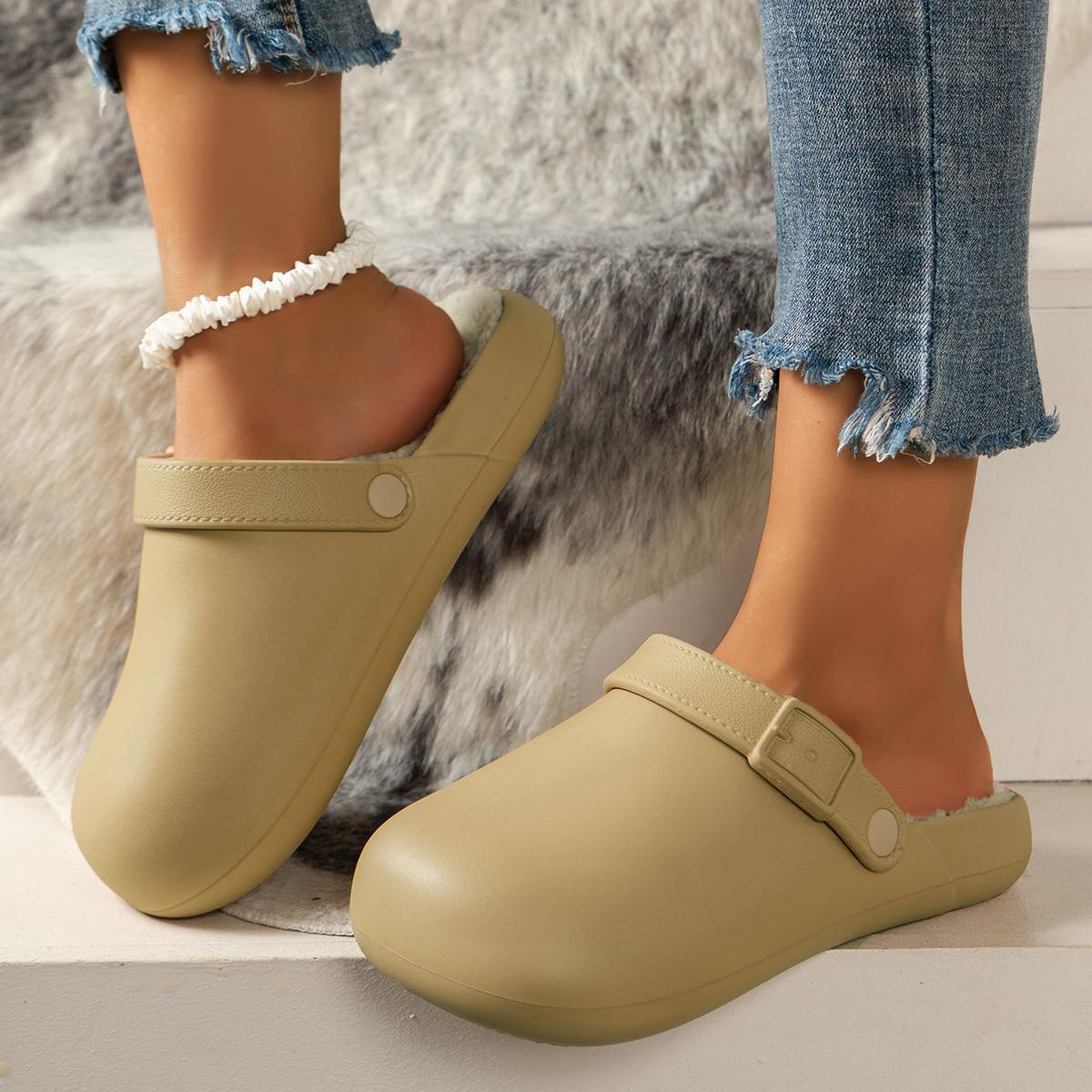 Женские тапочки зимние для пар теплые пушистые сабо обувь женские водонепроницаемые — фото 4