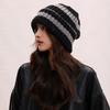 Hat bag face striped big head circumference wool hat women's autumn and winter show a small face warm knitted cold hat cover hat men's tide