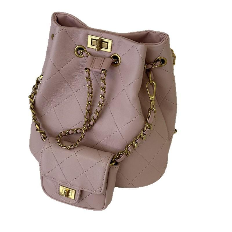 Sheepskin Backpack 2025 New Diamond Chain Bag Casual Versatile Leather Large Capacity Bucket Bag Women