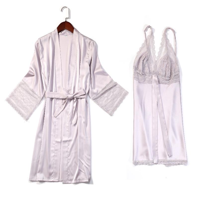 

Женский шелковый пижамный комплект с кружевом - Дышащая и удобная ночная одежда из двух частей Extra Large серый