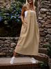 Plus Size Women's Denim-Style Strappy Long Dress - Fashionable European & American Design