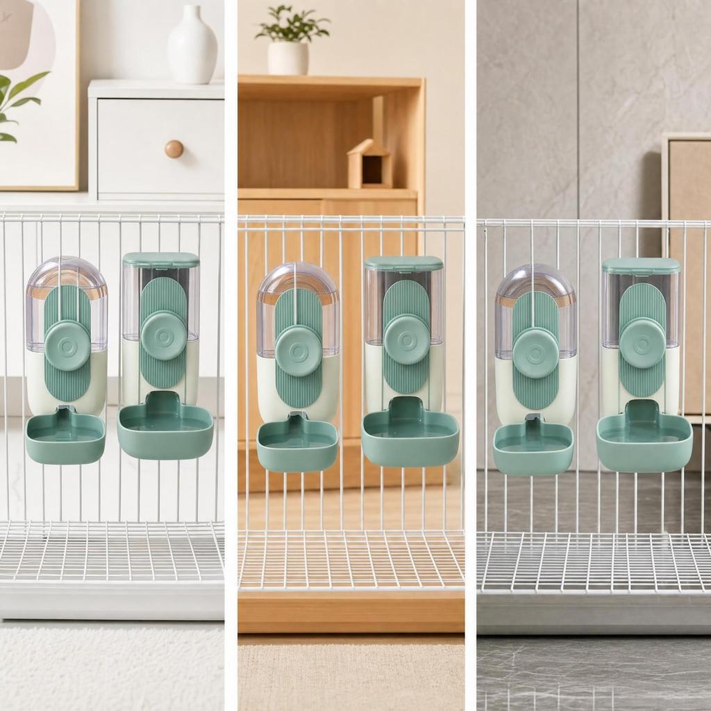 2 Pieces CageMounted Feeder and Waterer Transparent Cage with ConstantSupplyFed