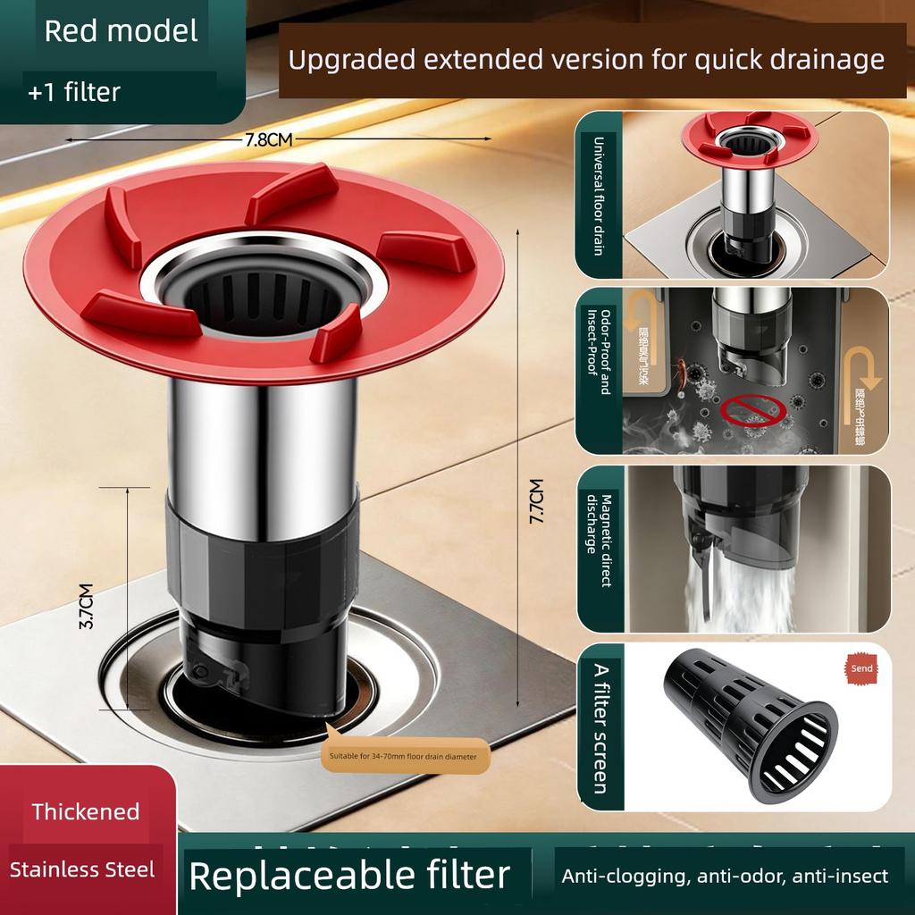 Floor Drain Deodorizer, Bathroom Anti-Odor Device, Anti-Insect Sewer Cover, Bathroom Drain Hair Catcher