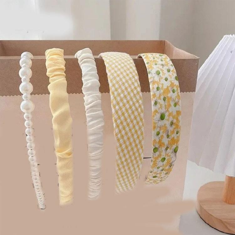 5PCS Blue Tone Stylish Hairbands Pearls Embellished Design Stretchable Fabric For Long Wear