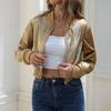 Veste de baseball universitaire métallique pour femme Zippée Manches longues Manteau court Vêtement d'extérieur décontracté Automne Hiver