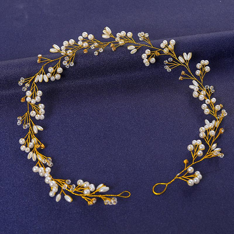 Gold Color Flower Leaf Hairband Tiara For Women Party Crystal Pearl Headband Bridal Wedding Hair Accessories Jewelry Comb Band