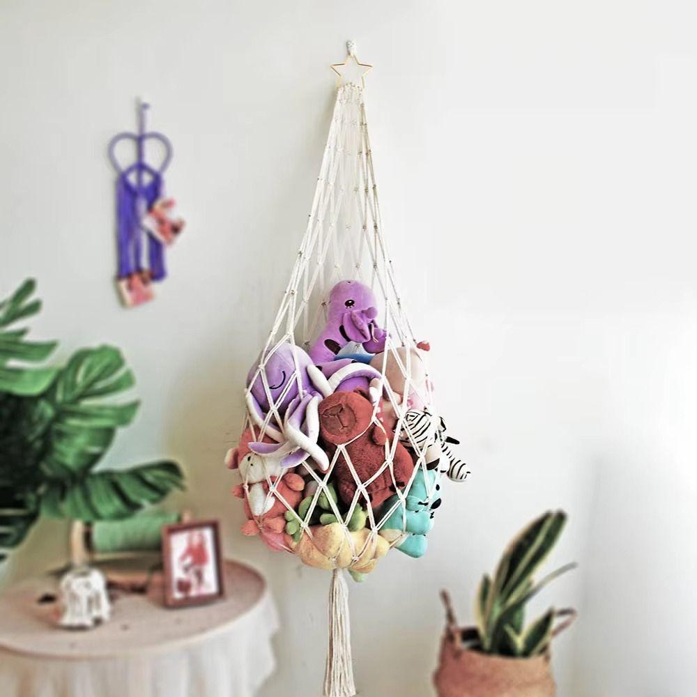 INS Hanging Net Organizer with Tassels Stuffed Doll Storage Holder Plush Toy Hammock  Playroom