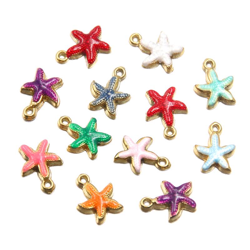 10-Color Stainless Steel Enamel Starfish Pendant (10x12mm) for DIY Jewelry and Keychains