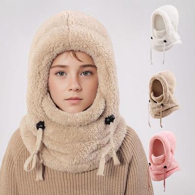 Children Plush Fleece Ear Warmer Neck Warm Winter Windproof Balaclava for Kids Boy Girl Solid Color Skiing Cycling Face Mask