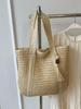 Versatile Solid Color Straw Beach Bag – Large Capacity Vacation Handbag