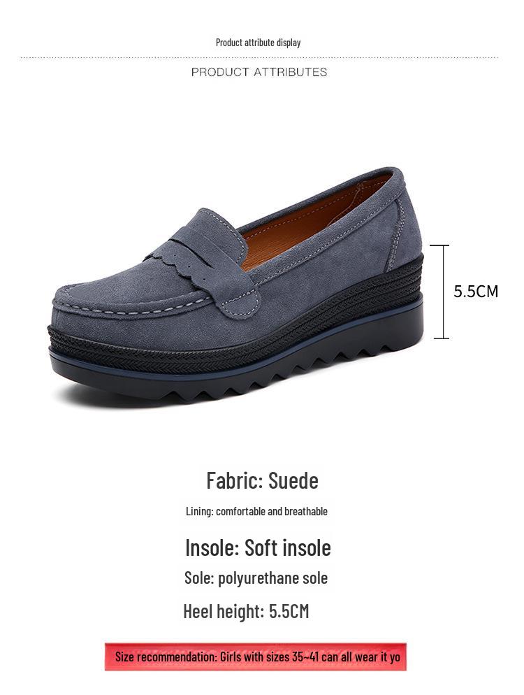 Genuine Leather Women's Sneakers - Spring/Autumn Style, Thick-Soled Wedge Platform, Large-Size Korean Mom Shoes