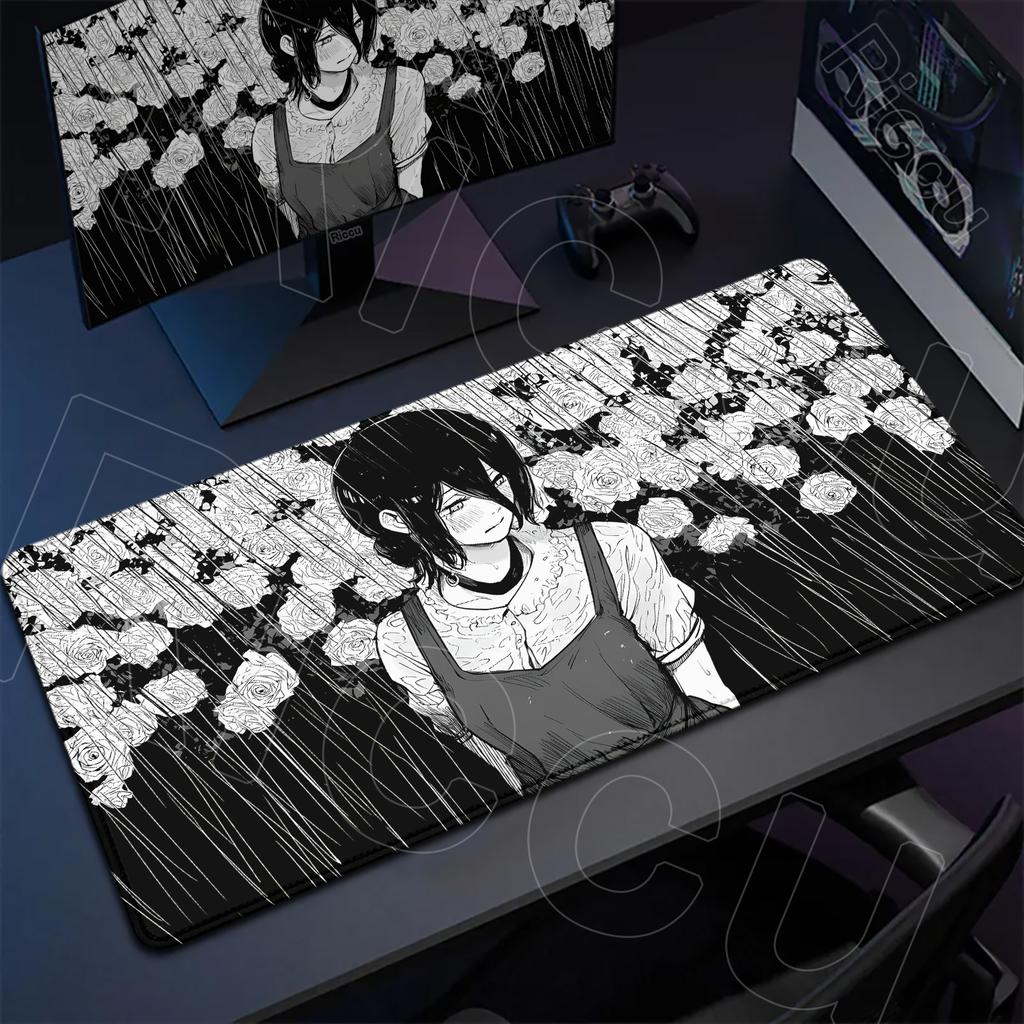 Large Writing Non-slip Office Student Gamer Mat Cute Reze And Flower Art Table Laptops C-Chainsaw Mans Thicken Durable Mouse Pad