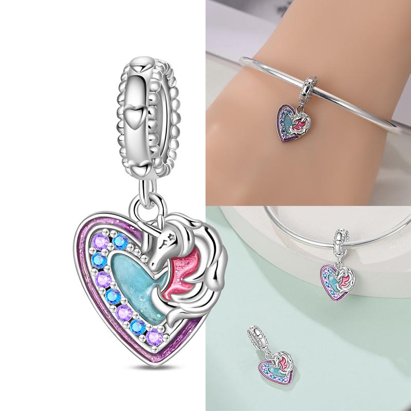 Copper Cute Colorful Unicorn Charms Beads Fit Original Bracele For Women Diy Bead For Matching Jewelry Making Gift