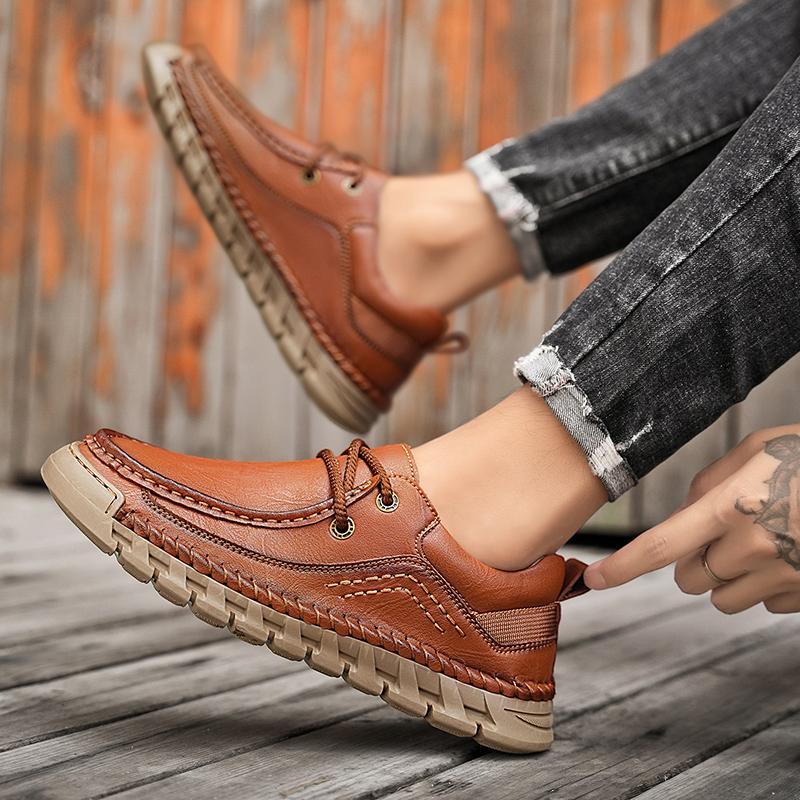 Fashion Men's Leather Casual Shoes Handmade Breathable Shoes Soft Low-top Working Shoes