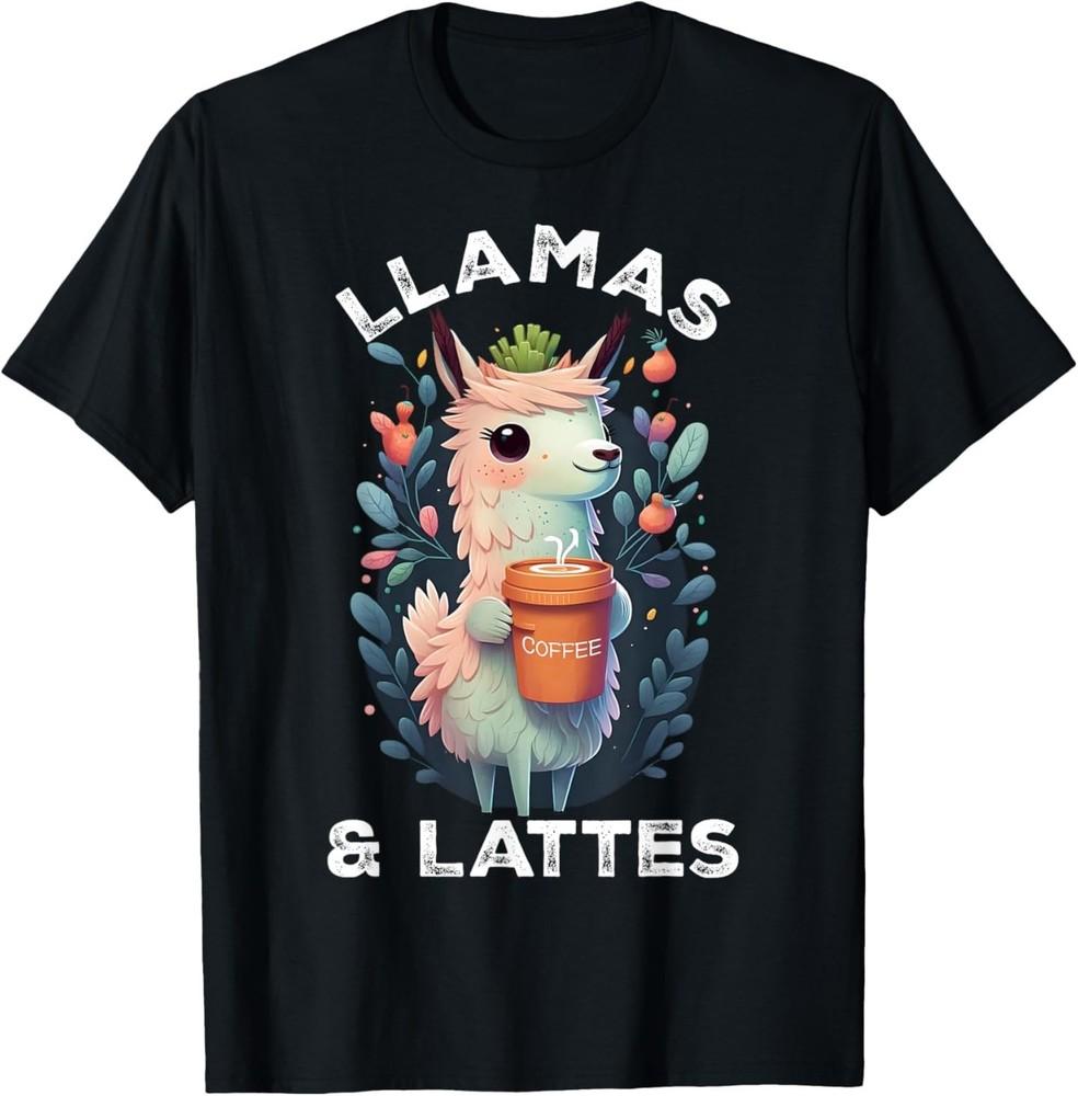 Llamas & Lattes Funny Vintage Llama & Coffee Lover Floral T-Shirt Unisex T-Shirt XL