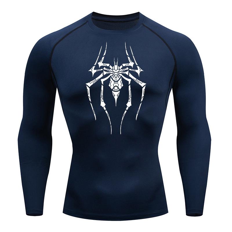 Spider Print Compression Shirts for Men Gym Workout Running Baselayers Undershirts Rash Guard Athletic Quick Dry Tshirts Tops