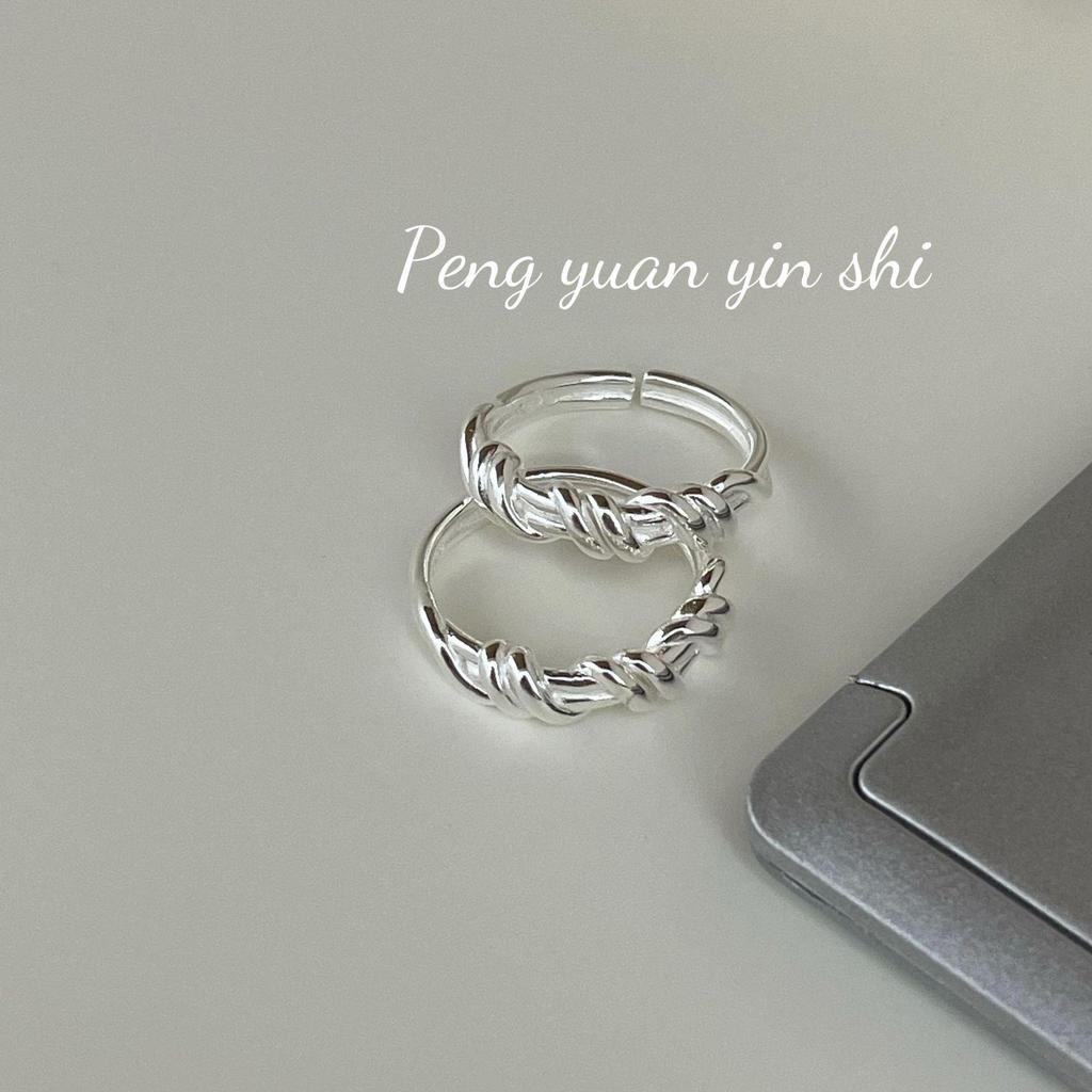 Su Chuang S925 Sterling Silver Twisted Knot Adjustable Women's Ring - Korean Minimalist Design