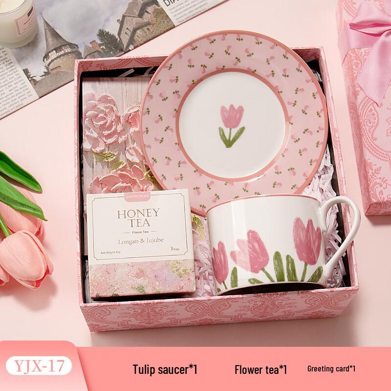 Tulip Ceramic Cup & Saucer Set with Flower Tea