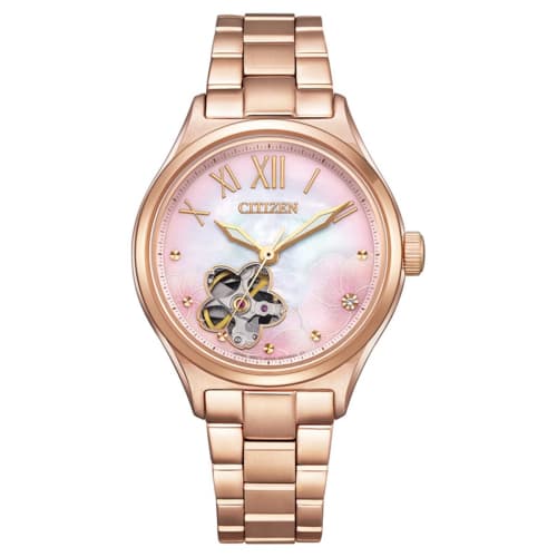 Citizen Collection Mechanical Automatic Waterproof Watch with Cherry Blossom Design, Replacement Strap Included, PC1017-70Y, Women's, Pink
