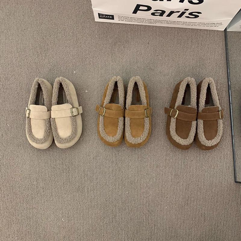 Pantofi de bumbac pentru femei Fashion Kidmi Retro Mocasini cu lână pentru femei Calduroși Toamnă și Iarnă 2025 Talpă moale de cauciuc cu un picior Papuci de casă pentru femei