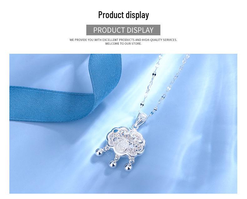 SHIAI S925 Sterling Silver Peace Lock Fu Character Retro Clavicle Chain Pendant