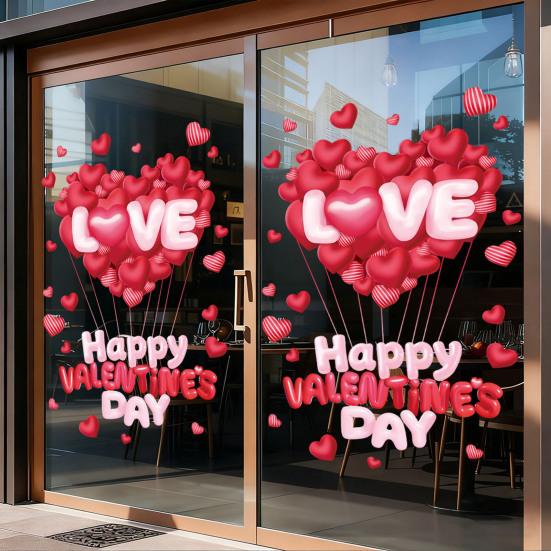 Valentine's Day Window Clings Decoration Red Pink Heart Stickers Reusable Static Decals for Home