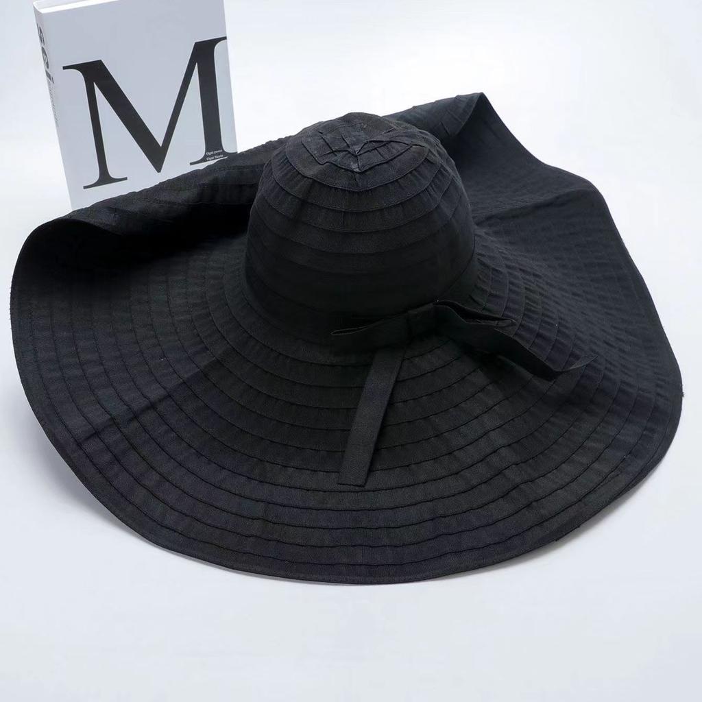 Women's foldable sun hat face protection bucket hat bow big eaves outdoor sun hat adult versatile