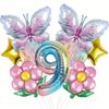Butterfly & Daisy Star Gradient Foil Balloon Set for Birthday Party Decoration.