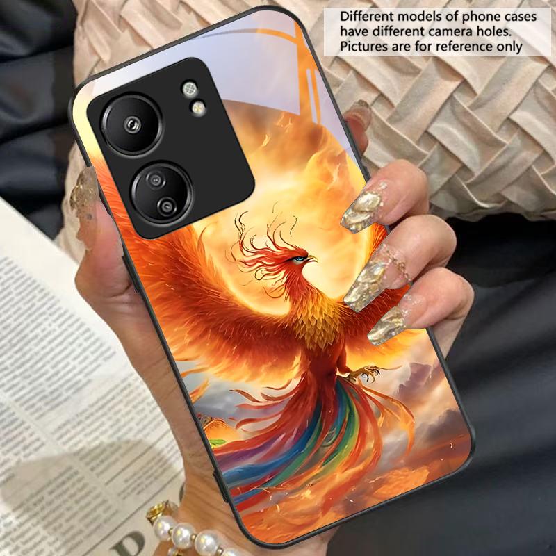 Golden Phoenix Purple For Xiaomi Redmi 13C Note13 12 Pro Plus 5G Note 9 13T Pro POCO X6 F5 F6 Black Tempered Glass Phone Case
