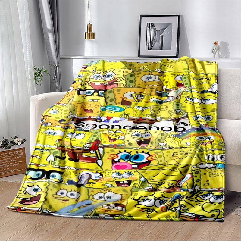 Funny S-SpongeBob Patrick Star Cartoon Flannel Blanket Soft Warm Throw Blanket for Bedroom Living Room Bed Camping Picnic Kids