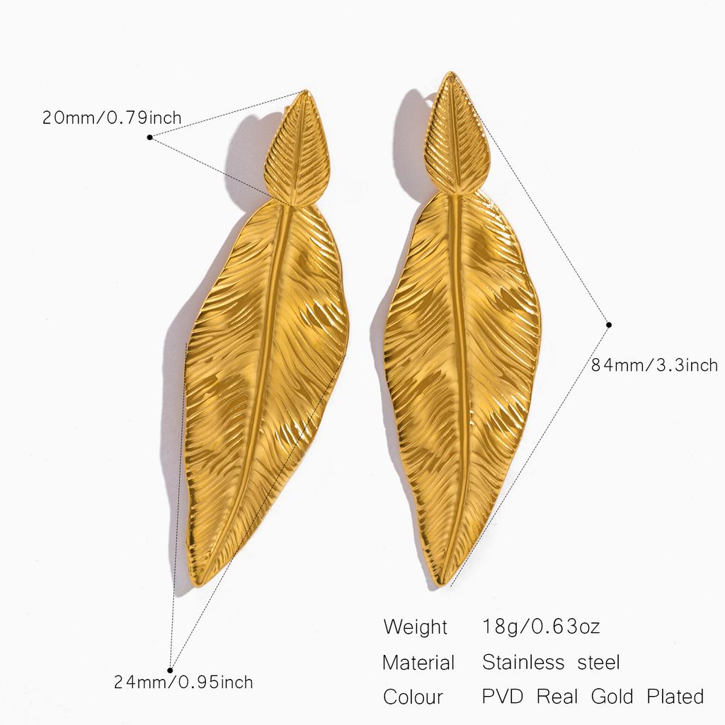 Elegantní náušnice ve tvaru listu pro ženy, Náušnice z nerezové oceli pro ženy