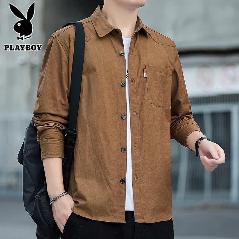 PLAYBOY Men's Long-Sleeve Casual Cotton Shirt