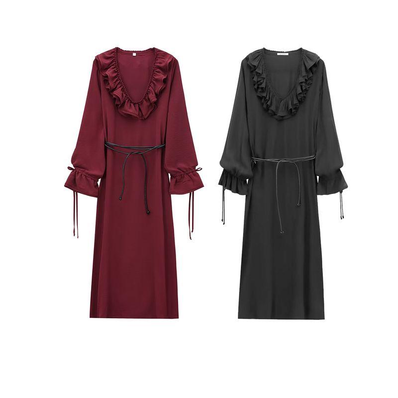 Kaslead New Arrival Women's Clothing Fashion Style Fashion Laminated Decoration Long Sleeves Midi Skirt Dress 2678247